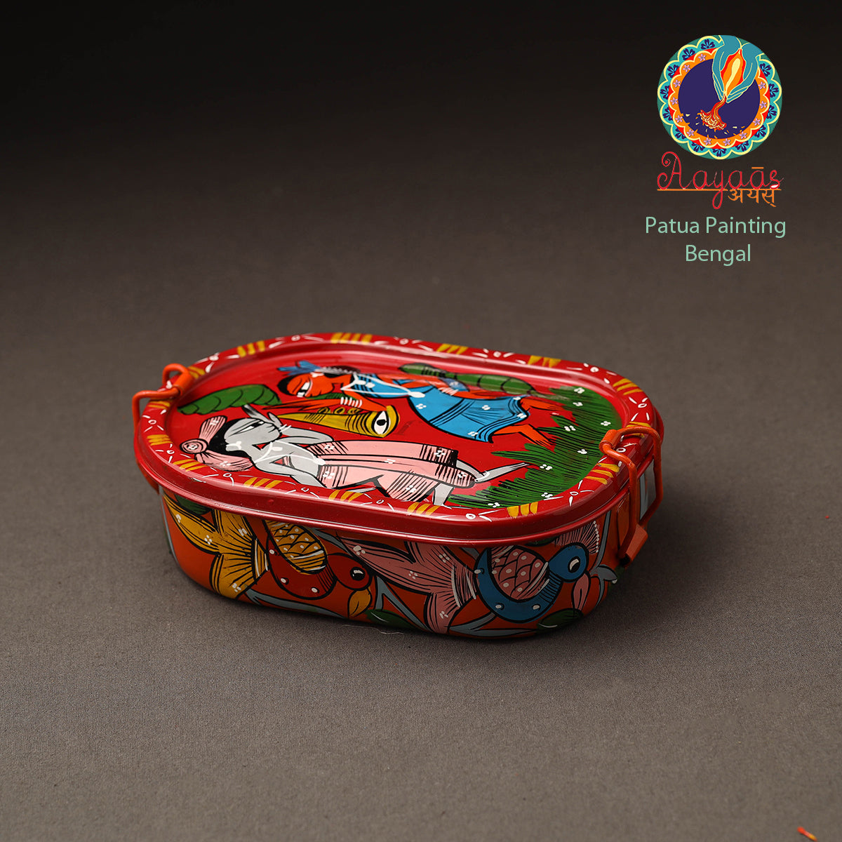 Bengal Patua Handpainted Stainless Steel Rectangle Lunch Box (6 x 4 in)