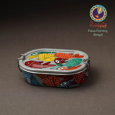 Bengal Patua Handpainted Stainless Steel Rectangle Lunch Box (6 x 4 in)