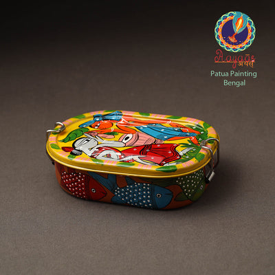 Bengal Patua Handpainted Stainless Steel Rectangle Lunch Box (6 x 4 in)