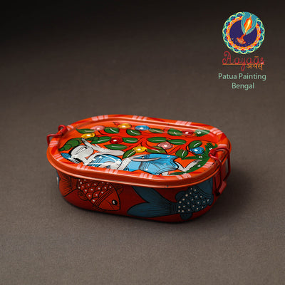 Bengal Patua Handpainted Stainless Steel Rectangle Lunch Box (6 x 4 in)