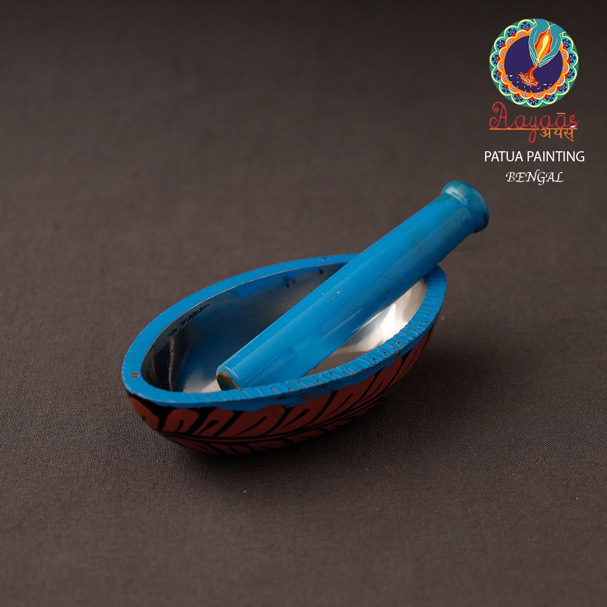 Bengal Patua Handpainted Mortar and Pestle Set 17