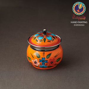Banaras Handpainted Stainless Steel Small Ghee Pot with Spoon (250ml)