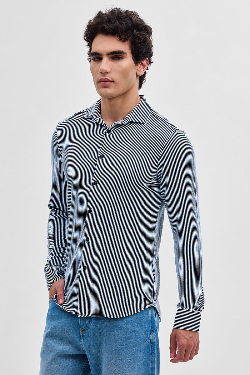 Black Stripes Slim Fit Stretch Shirt