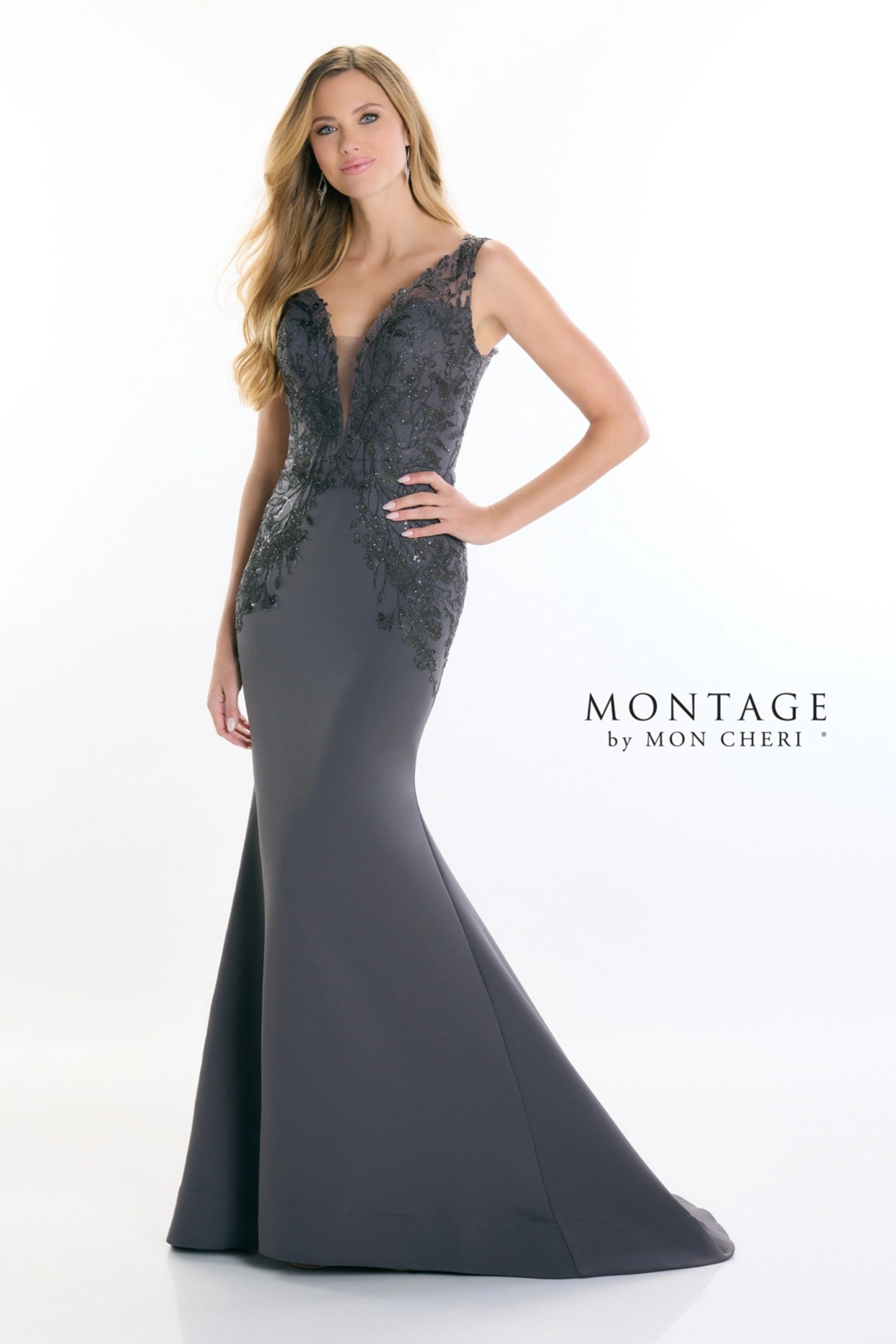 Montage M528 Long Fitted Formal Beaded Evening Dress