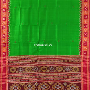 Green Plain Buta With Pasapali Border Odisha Handloom Khandua Silk Saree