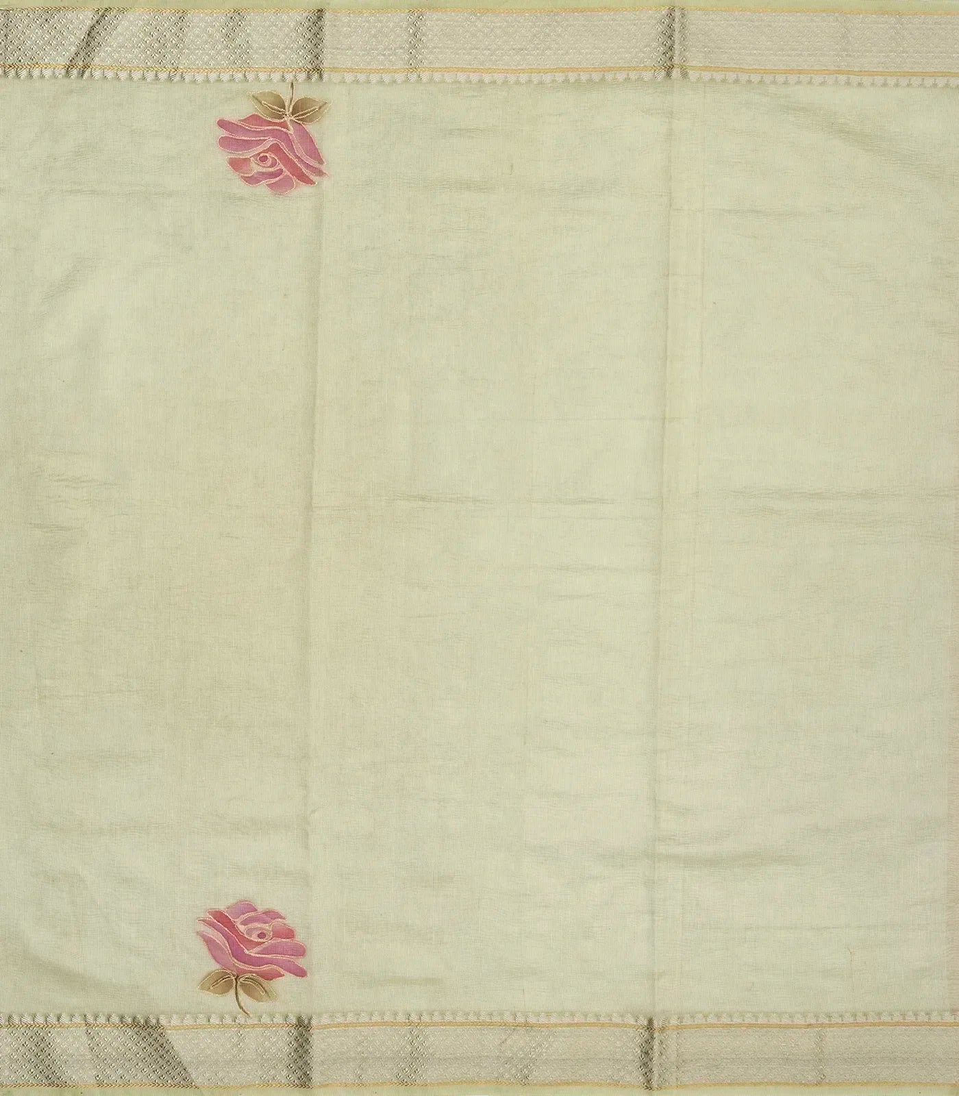 Gold Banarasi Crushed Tissue Saree With Hand painted Floral Motifs