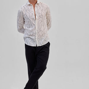 White Abstract Slim Fit Shirt