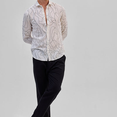 White Abstract Slim Fit Shirt