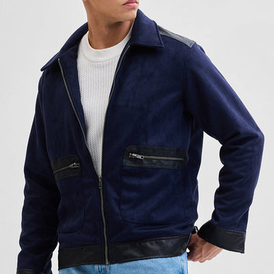 Navy Multi-Patch Zipper Jacket