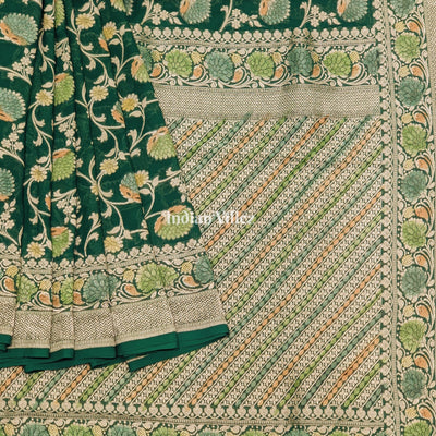 Rama Green Pure Banarasi Khaddi Georgette Saree