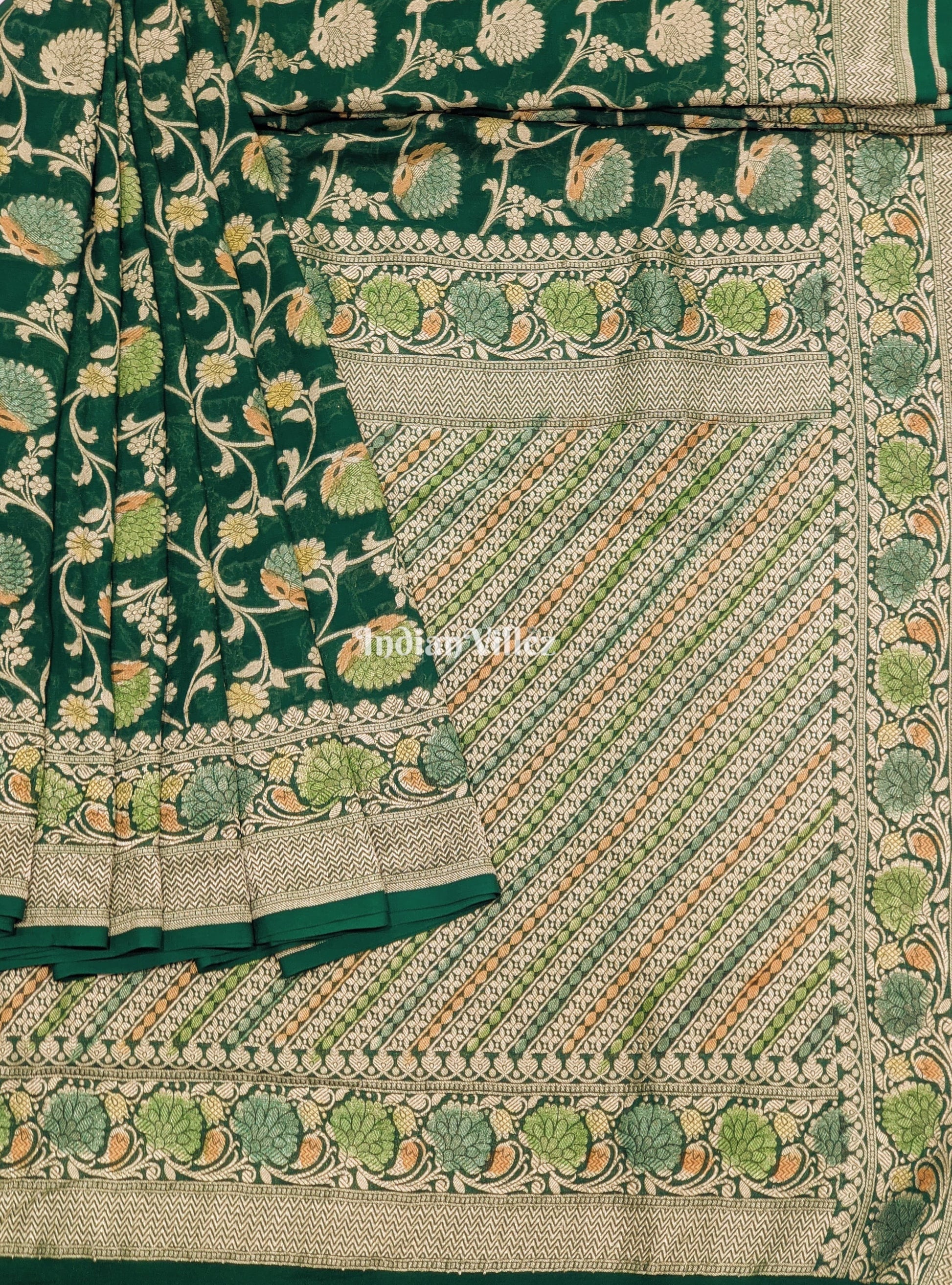 Rama Green Pure Banarasi Khaddi Georgette Saree