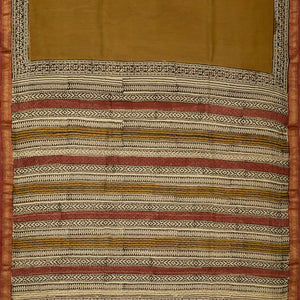 Dark Olive Handloom Chanderi Cotton Saree With Printed Floral Motif