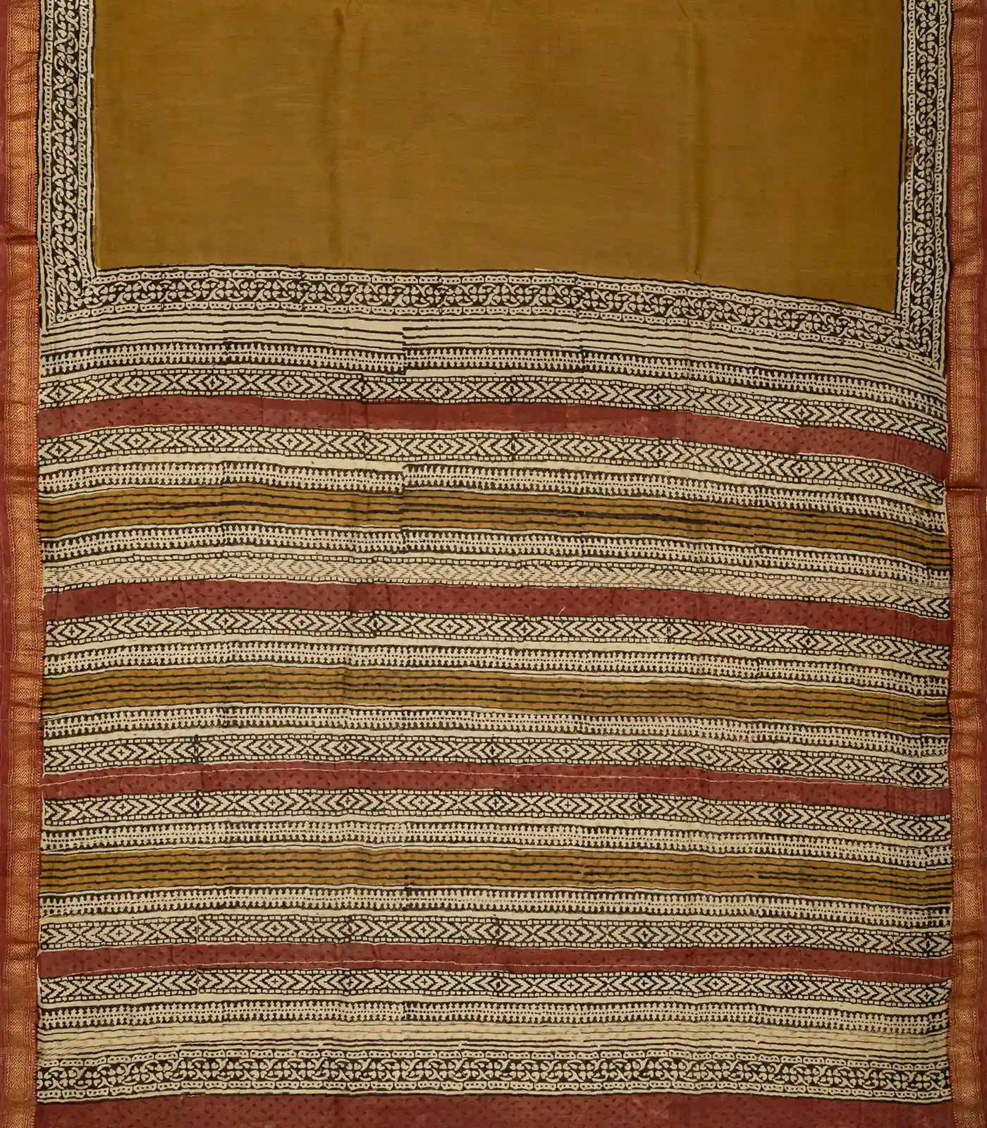 Dark Olive Handloom Chanderi Cotton Saree With Printed Floral Motif