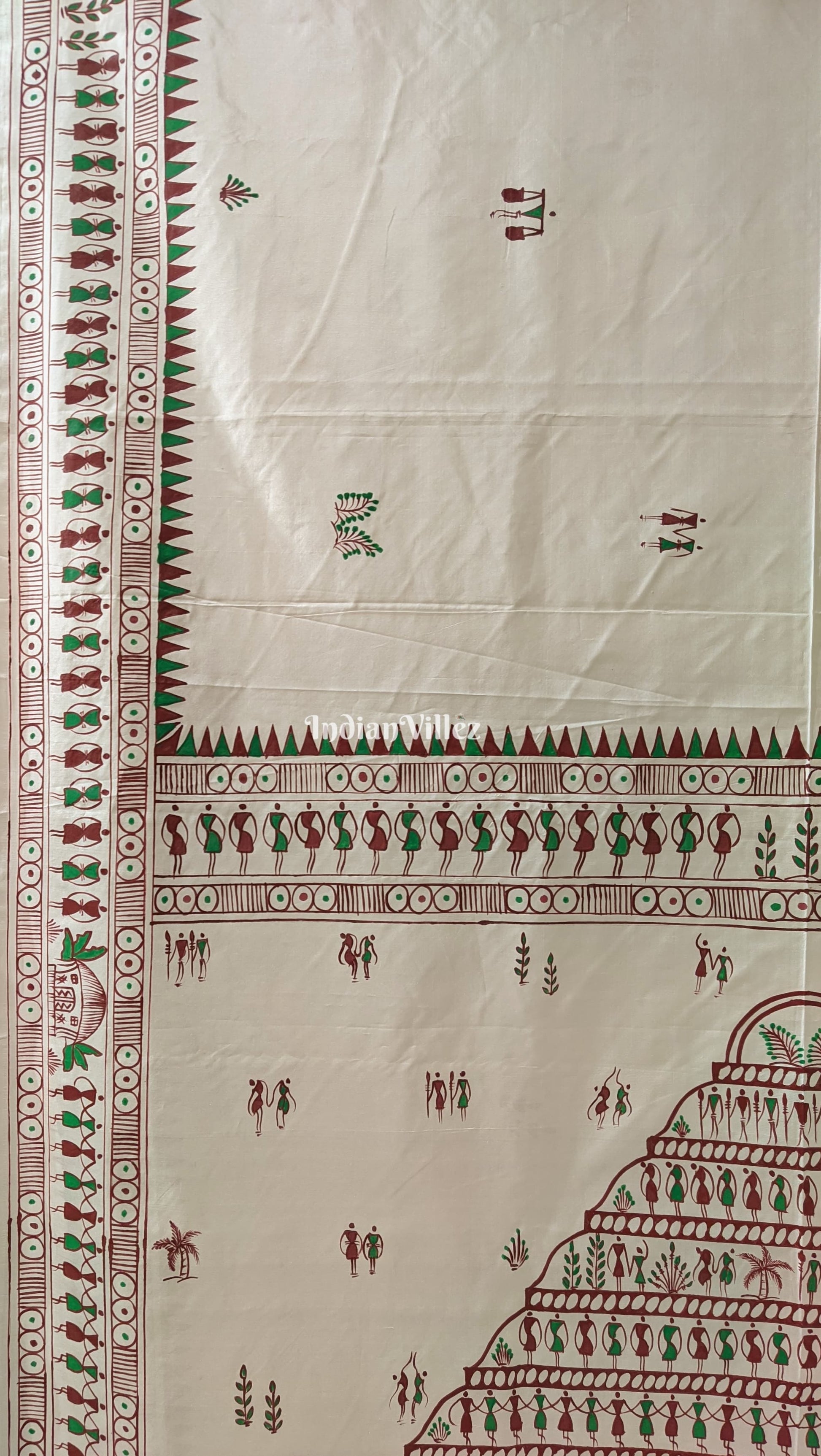 Off-White Tribal Art Konark Temple Hand-Painted Pattachitra Saree