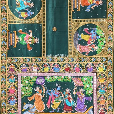 Bottle Green Boita Krishna Leela Hand-Painted Pattachitra Saree