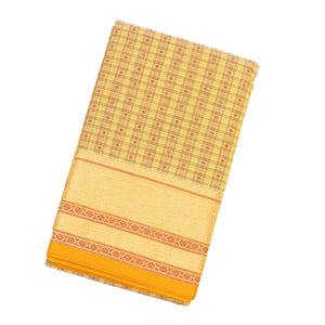 Sandal Handloom Kanchi Cotton Saree With Checks & Diamond Motifs