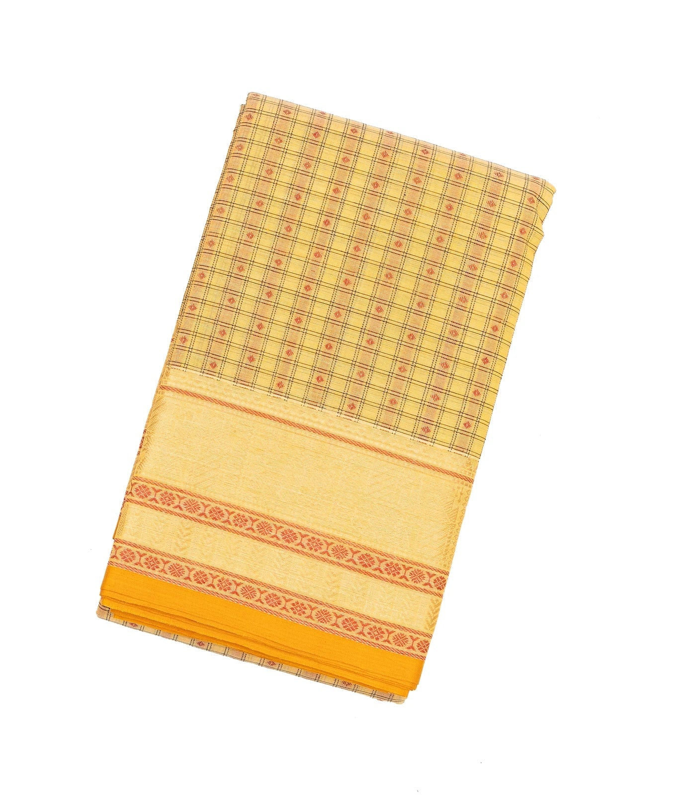 Sandal Handloom Kanchi Cotton Saree With Checks & Diamond Motifs
