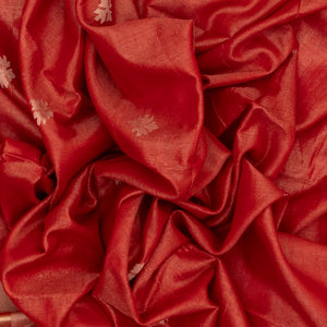 Red Handloom Bengal Cotton Saree With Floral Buttas & Stripes