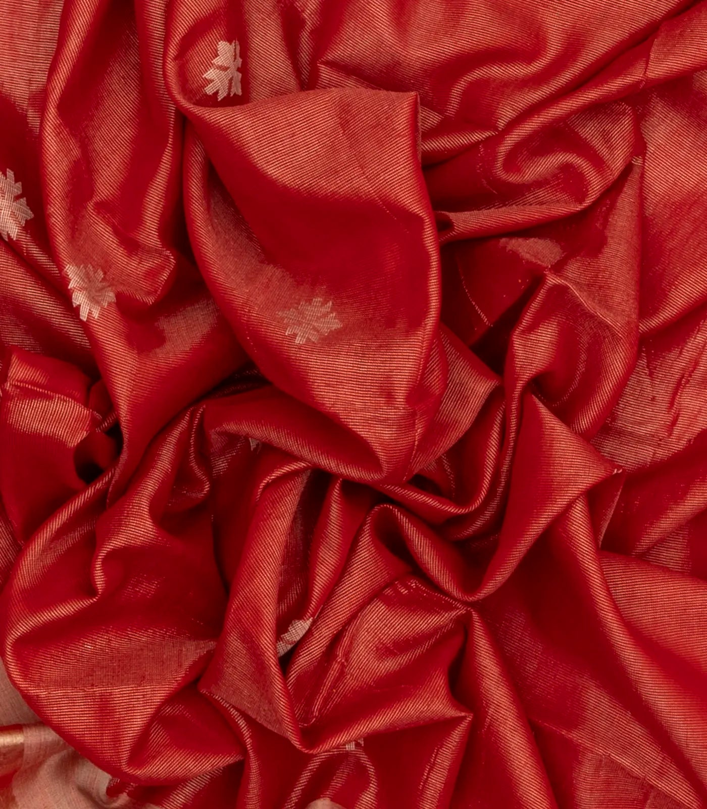 Red Handloom Bengal Cotton Saree With Floral Buttas & Stripes