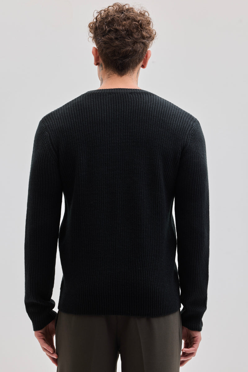 Black Fisherman Knit Sweater