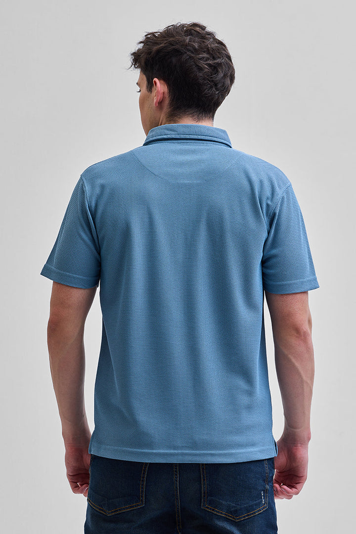 Blue Textured Polo T-Shirt