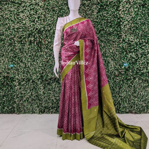 Pink Parrot Green Odisha Ikat Contemporary Silk Saree