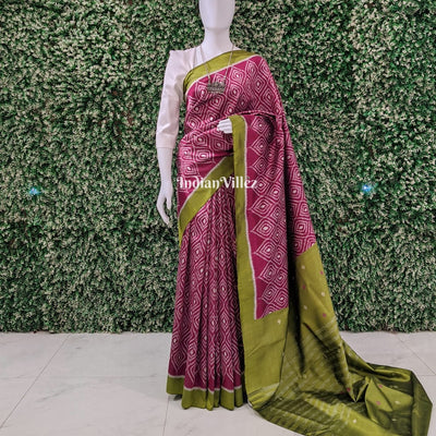 Pink Parrot Green Odisha Ikat Contemporary Silk Saree