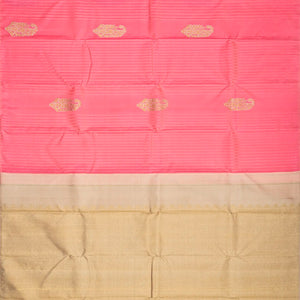 Bubblegum Pink Handloom Kanchipuram Silk Saree With Stripes And Buttas