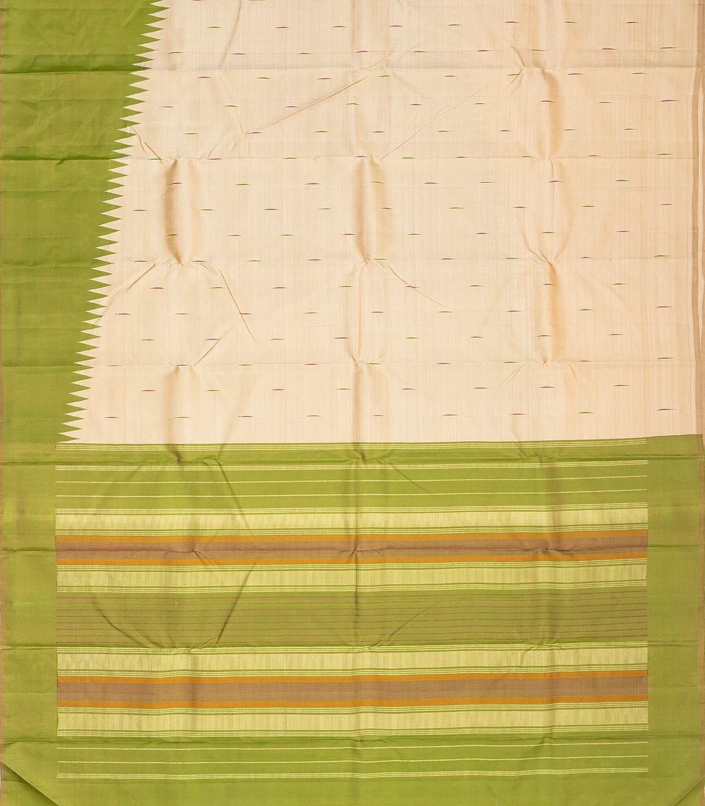 Taupe Handloom Kanchipuram Silk Saree With Buttas & Rising Border