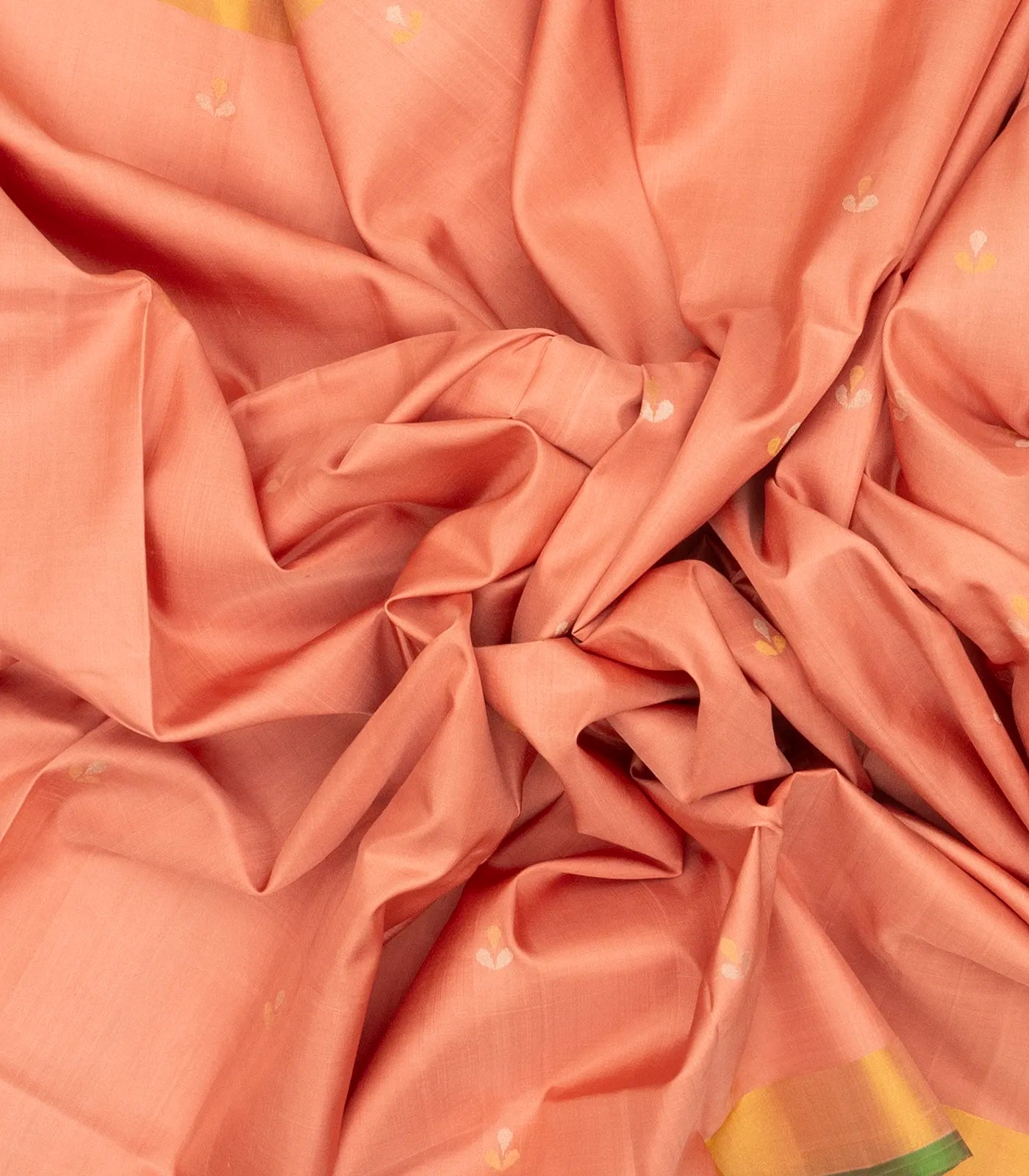 Peach Handloom Uppada Silk Saree With Floral Zari Buttas