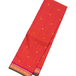 Red Handloom Kanchipuram Silk Saree With Zari Buttas