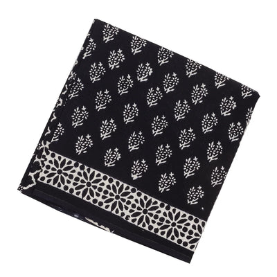 Black Woven Jaipur Cotton Saree Printed With Florals  Motifs