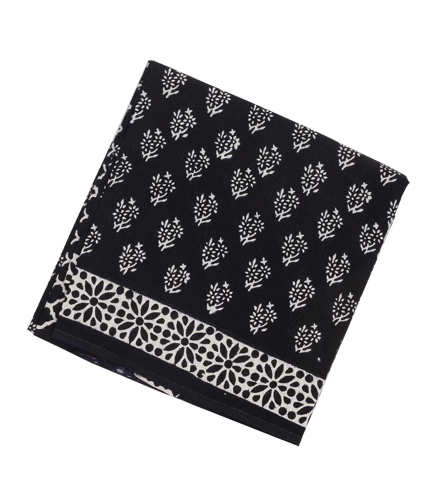 Black Woven Jaipur Cotton Saree Printed With Florals  Motifs