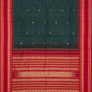 Teal Handloom Korvai Kanchi Cotton Saree With Annam Buttas