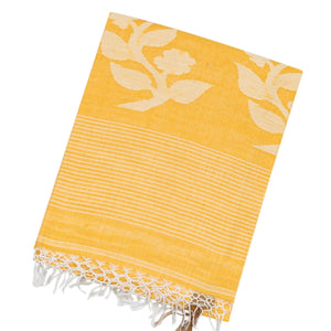 Sandal Handloom Bengal Cotton Saree With Plus Buttas