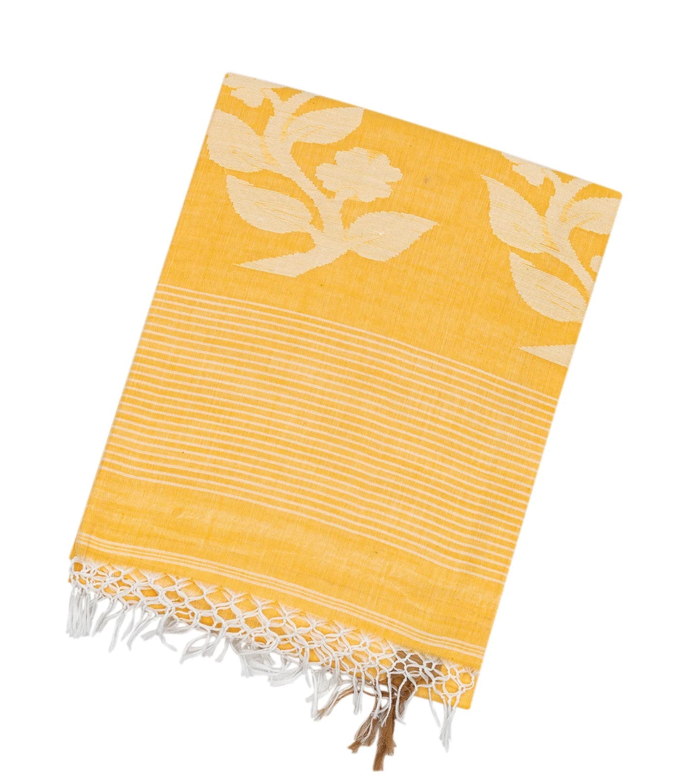 Sandal Handloom Bengal Cotton Saree With Plus Buttas