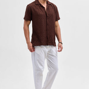 Brown Self-Design Crochet Shirt