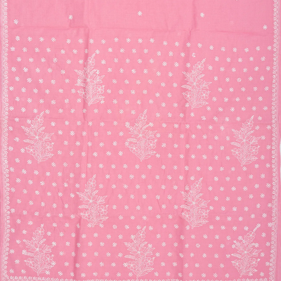 Bubble gum Pink Chikankari Embroidered Cotton Saree With Floral Motifs