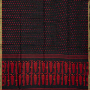 Black Handloom Bengal Cotton Saree With Dotted Motifs