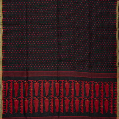 Black Handloom Bengal Cotton Saree With Dotted Motifs