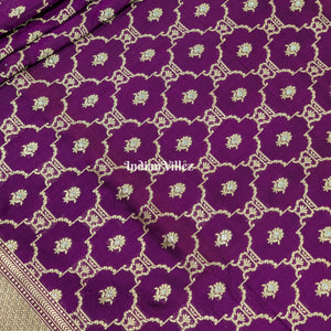 Purple Designer Banarasi Katan Silk Saree with Silver Zari Work