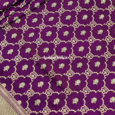 Purple Designer Banarasi Katan Silk Saree with Silver Zari Work
