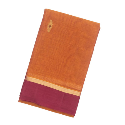 Orange Handloom Village Cotton Saree With Floral Buttas