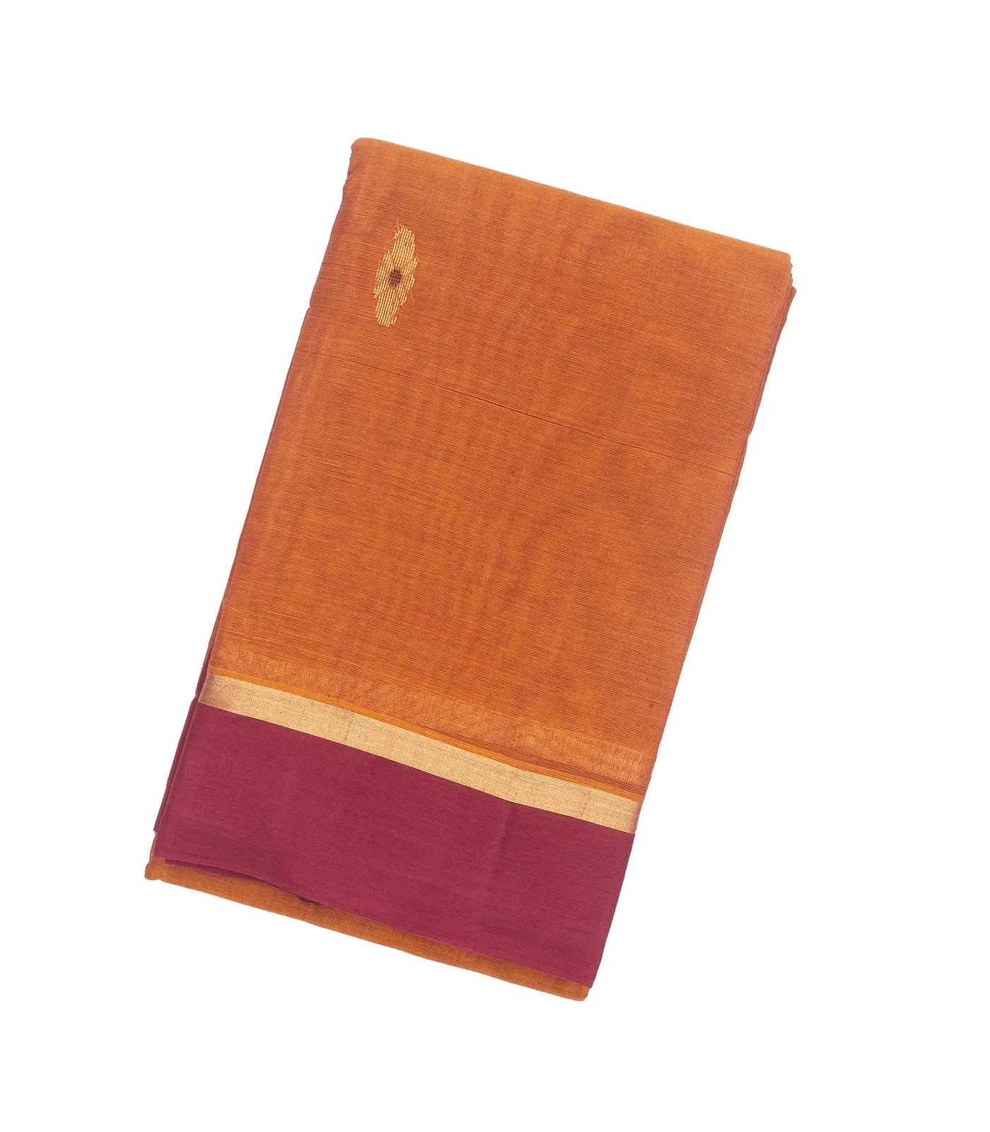 Orange Handloom Village Cotton Saree With Floral Buttas
