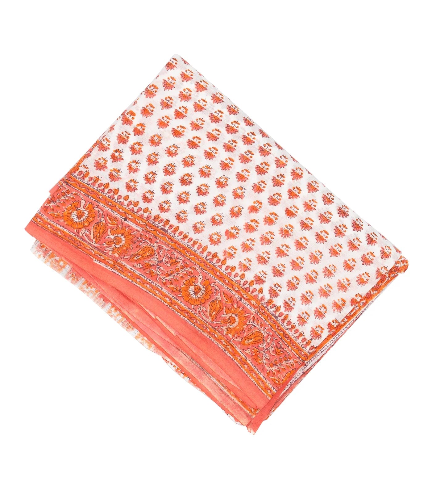 White Woven Jaipur Cotton Saree Printed With Peach Flower  Motifs