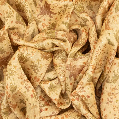 Light Yellow Handwoven Linen Saree Printed With Elephant Motifs