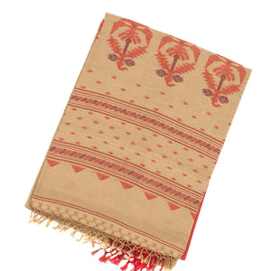 Beige Handloom Bengal Cotton Saree With Red Border