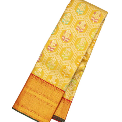 Gold Handloom Kanchipuram Tissue Silk Saree With Meena Floral Motifs