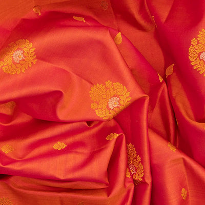 Red Handloom Soft Silk Saree With Floral Motifs-Red