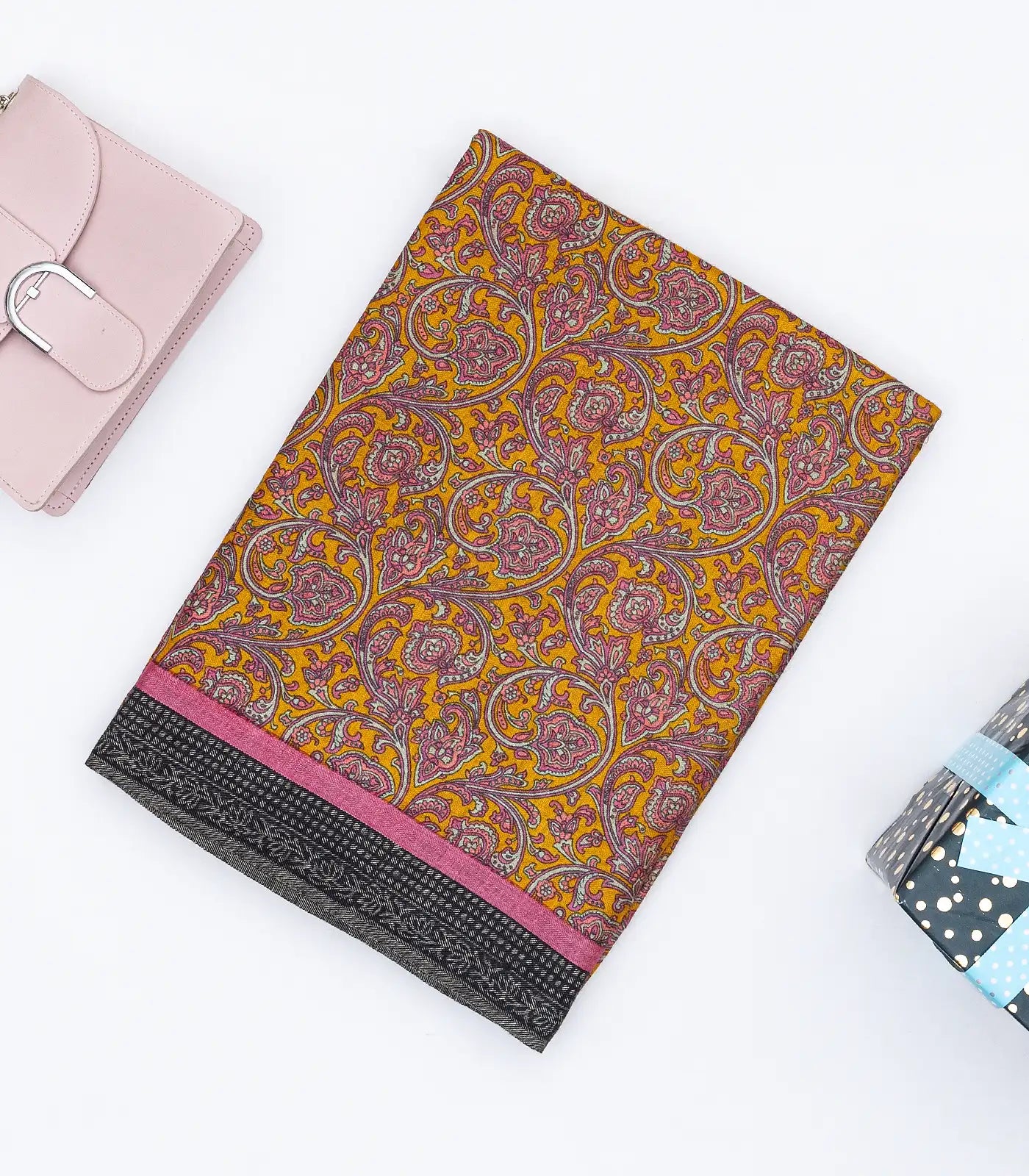 Mustard Handloom Tussar Silk Saree Printed With Flower Motifs